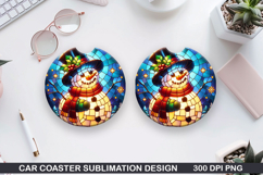 Snowman Car Coaster Sublimation|Christmas Coaster PNG Design Product Image 1