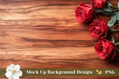 Wooden Table Background Mockup, Red Roses Background Product Image 1