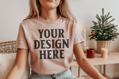 Bella Canvas 3001 Heather Peach Christmas Shirt Mockup, Tran Product Image 1