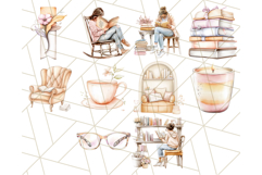 Cozy Book Lover Clipart PNG, Reading Aesthetic Graphics Product Image 4