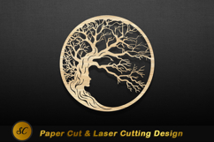 Woman tree silhouette circular wood art image Laser cut Product Image 1