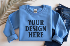 Carolina Blue Gildan 18000 Folded Flat Lay Mockups Product Image 1