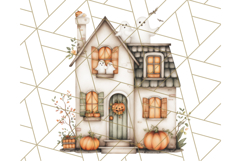 Watercolor Halloween Cottage Clipart, Ghosts &amp; Pumpkins Png Product Image 5