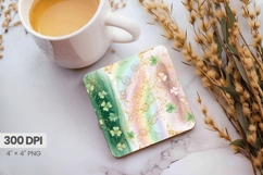 Pastel Rainbow Shamrock Glitter Square Coaster PNG Sublimati Product Image 1