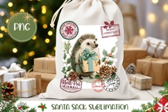 Cartoon Hedgehog Santa Sack, Christmas Gift Bag Template Product Image 1