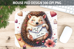 Watercolor Hedgehog Mouse Pad Sublimation - Valentines PNG Product Image 1