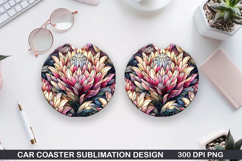 Flower Car coaster sublimation, Summer Coaster PNG Design Product Image 1