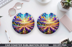Flower Car Coaster Sublimation| Summer Coaster PNG Design Product Image 1