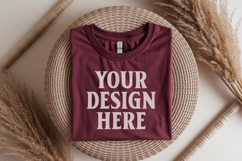 Gildan 64000 Maroon Folded Tshirt Mockup Product Image 1