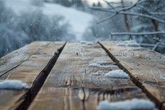 Snowflakes on wooden planks with winter backdrop Product Image 1