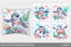 Cute Turtle Pillow Design. Sea Turtle Sublimation Product Image 1