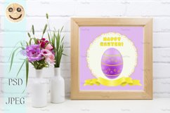 Wooden square frame mockup with pink godetia flowers. Product Image 1