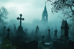 Foggy Graveyard Background Wallpaper Product Image 1