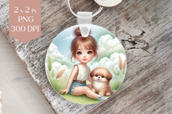 Cute Girl with Puppy in Pastel Meadow PNG Product Image 1