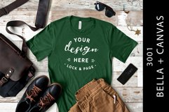 Evergreen Men's Bella Canvas 3001 T-Shirt Mockup Flat Lay Product Image 1