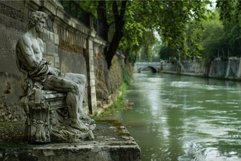 Tranquil riverbank with classical statue Product Image 1