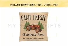 Farm Fresh Christmas Trees With Red Vintage Tractor PNG Product Image 2
