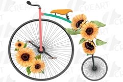 Sunflower bouquets high wheelers clip art. Floral bicycles Product Image 3