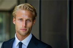 Serious businessman wearing suit standing near office buildi Product Image 1