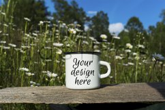 White campfire enamel mug mockup with daisy field Product Image 2