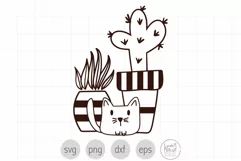 Cat with Cactus and Plant SVG Cut File for Cricut Product Image 1