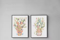 Watercolor cactus png clipart. Nursery hedgehogs love story Product Image 9