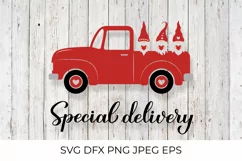 Valentines red retro truck and gnomes SVG. Special delivery. Product Image 1