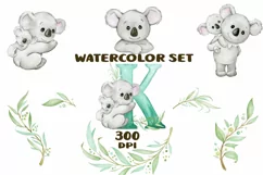 Koala watercolor clipart, cute koala png, nursery decor Product Image 1