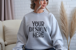 Ash Gildan 18000 Sweatshirt Mockup,G18000 Crewneck Sweatshir Product Image 1
