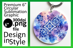 Charming Round Design Keychain PNG , Watercolor Patter Product Image 1