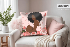 Afro Girl /Woman braided hair Pillow Design, Black Queen PNG Product Image 1