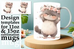 Spring Blossom Cat Mug Wrap - Watercolor Sublimation Product Image 1