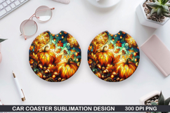 Pumpkin Car Coaster Sublimation| Halloween Coaster PNG Product Image 1