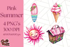 Pink Summer Clipart, Cute Beach Icons, Aesthetic PNG Product Image 1