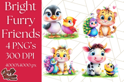 Cute Animal Friends Clipart PNG, Bright Spring Animal Duos Product Image 1