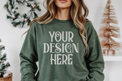 Christmas Gildan 18000 Forest Green Crewneck Sweatshirt Mock Product Image 1
