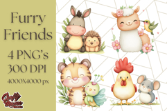 Cute Animal Friends Clipart PNG, Whimsical Spring Animal Duo Product Image 1