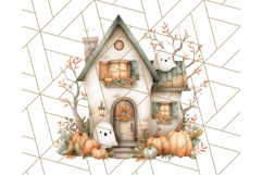 Watercolor Halloween Cottage Clipart, Ghosts &amp; Pumpkins Png Product Image 2