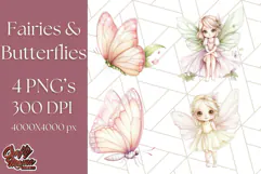 Pastel Fairies and Butterflies PNG, Spring Fantasy Clipart Product Image 1