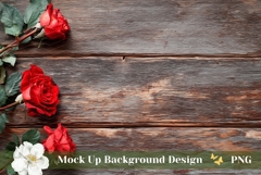 Wooden Table Background Mockup, Red Roses Background PNG Product Image 1