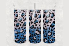 White Blue glitter Ombre leopard 20 oz tumbler sublimation Product Image 1