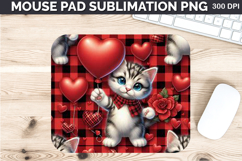 Watercolor Cat Mouse Pad Sublimation - Valentines PNG Design Product Image 1