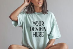 Chalky Mint Comfort Colors 1717 T-shirt Mockups, Real Model Product Image 1