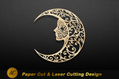 Crescent moon face intricate design profile Laser cut Product Image 1