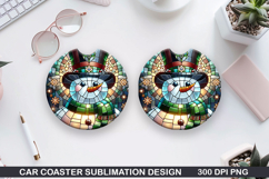 Snowman Car Coaster Sublimation|Christmas Coaster PNG Design Product Image 1