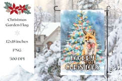 Merry Christmas Garden Flag, Watercolor Christmas Fox PNG Product Image 1