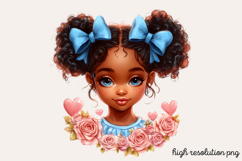 Cute Black Girl with Flower Clipart PNG Product Image 1
