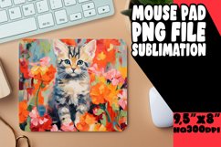 Adorable Cat with Colorful Flowers Mouse Pad PNG Product Image 1