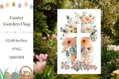 Happy Easter Garden Flag, Floral Christian Cross PNG Product Image 1