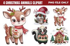 Woodland Christmas Animals Clipart PNG Product Image 1
